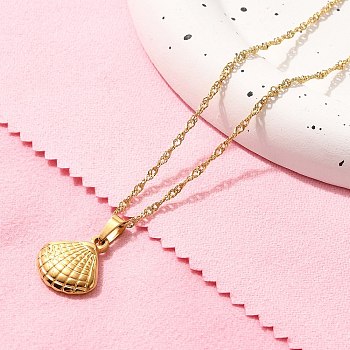 Summer Beach 304 Stainless Steel Pendant Rope Chain Necklaces for Women, Real 18K Gold Plated, Shell Shape, 15.75 inch(40cm), Pendant: 17.5x15.5mm.