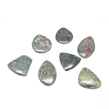 Natural Dendritic Jasper Stone Pendants, Chohua Jasper, Mixed Shape, 45~59x35~44x4.5~7.5mm, Hole: 2mm