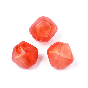 Opaque Acrylic Beads, Two Tone Color, with Glitter Powder, Nuggets, Orange Red, 17x18.5x15.5mm, Hole: 1.8mm, about 217pcs/500g