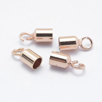 Brass Cord Ends, End Caps, Long-Lasting Plated, Column, Rose Gold, 8~9.5x4mm, Hole: 1.5~2mm, 3mm inner diameter