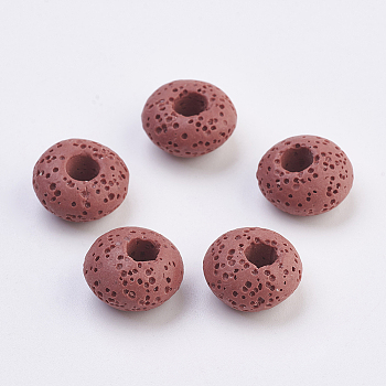 Natural Dyed Lava Rock European Beads, Rondelle Large Hole Beads, Indian Red, 15~16x8.5~9mm, Hole: 4~5mm