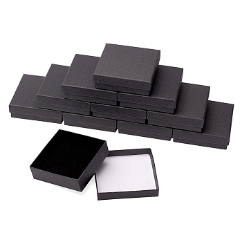 Cardboard Gift Boxes, with Black Sponge inside, Square, Black, 9x9x2.9cm