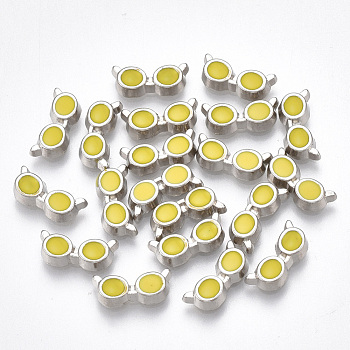Alloy Enamel Cabochons, Fit Floating Locket Charms, Glasses, Yellow, Platinum, 4.5x10x2mm