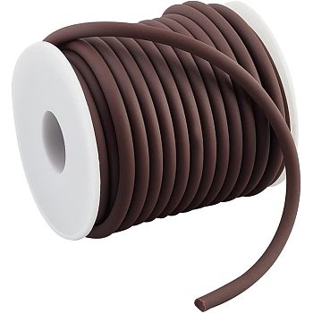1 Roll PVC Tubular Solid Synthetic Rubber Cord, Wrapped Around White Plastic Spool, No Hole, Saddle Brown, 5mm, about 10.94 Yards(10m)/Roll