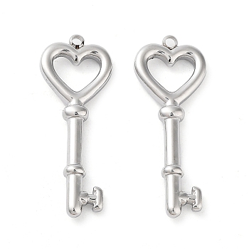 304 Stainless Steel Pendants, Heart Key Charm, Stainless Steel Color, 29.5x11x3mm, Hole: 1.4mm