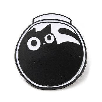 Black Cat with Bowl Alloy Enamel Brooch, Pin for Backpack Clothes, Electrophoresis Black, 30x28x1.5mm