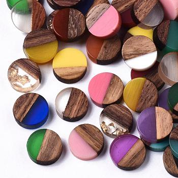Resin & Walnut Wood Cabochons, Flat Round, Mixed Color, 10x2.5~4mm