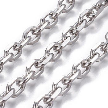 201 Stainless Steel Cable Chains, Diamond Cut Chains, Unwelded, Stainless Steel Color, 6.50x2mm