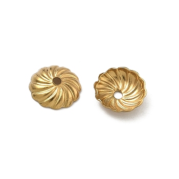 304 Stainless Steel Bead Caps, Ion Plating(IP), Rack Plating, Flower, Real 18K Gold Plated, 7x1.8mm, Hole: 1mm