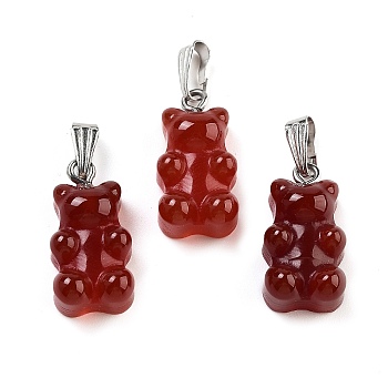 Natural Carnelian Pendants, with Stainless Steel Color Tone 201 Stainless Steel Findings, Bear, 27.5mm, Hole: 2.5x7.5mm, Bear: 21x11x6.5mm