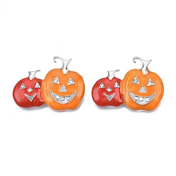 Pumpkin Enamel Pin, Halloween Alloy Brooch with Crystal Rhinestone for Backpack Clothes, Nickel Free & Lead Free, Platinum, Orange, 39x53mm
