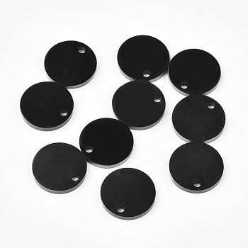 304 Stainless Steel Charms, Polished, Stamping Blank Tag, Laser Cut, Flat Round, Electrophoresis Black, 7.8x1mm, Hole: 0.9mm
