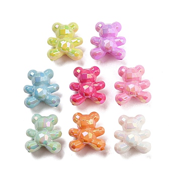 UV Plating Opaque Acrylic Faceted Beads, AB Color Plated, Iridescent Bear, Mixed Color, 18~18.5x17x12mm, Hole: 2.2mm