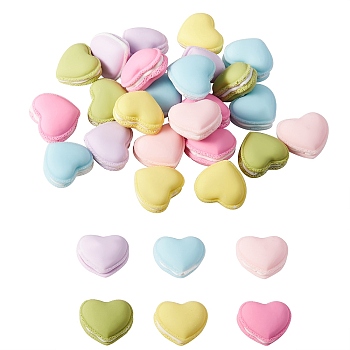 30Pcs 6 Colors Resin Beads, Macaron, Heart, Mixed Color, 19x22x13mm