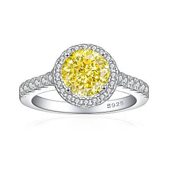 925 Sterling Silver Micro Pave Cubic Zirconia Plain Band Rings, Real Platinum Plated, Flat Round, Yellow, US Size 7(17.3mm)