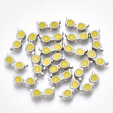 10mm Platinum Yellow Glasses Alloy+Enamel Cabochons
