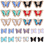 24Pcs 12 Styles Brass with Glass Pendants, with Crystal Rhinestone, Butterfly Charms, Mixed Color, 10~15.5x12~21x4~7mm, Hole: 1.2mm, 2pcs/style(KK-SC0003-59)