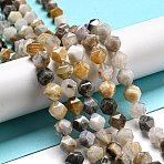 Natural Bamboo Leaf Agate Beads Strands, Faceted Star Cut Beads, 10x10mm, Hole: 1mm, about 37~39pcs/strand, 14.76''~14.96''(37.5~38cm)(G-NH0012-B02-03)