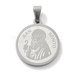 Religion 304 Stainless Steel Pendants, Flat Round with Saint Benedict Charm, Stainless Steel Color, 24x21x2mm, Hole: 5.5x4mm(STAS-Z098-32P)