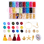 DIY Dangle Earring Making, with Handmade Polymer Clay Beads, Shell Beads, Tibetan Style Alloy Pendants, Brass Earring Hooks and Nylon Thread Tassel Pendant Decorations, Golden, 190x130x36mm(DIY-TA0002-77)