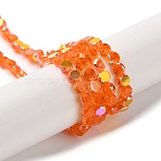 Transparent Electroplate Glass Beads Strands, AB Color Plated, Faceted, Flat Round, Coral, 4x4x2.5mm, Hole: 1.1mm, about 145~155pcs/strand, 20.08''~21.65''(51~55cm)(GLAA-Q099-A01-06)