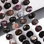 Natural Colorful Tourmaline Beads Strands, with Seed Beads, Faceted, Rondelle, 7~8.5x5~7mm, Hole: 1mm, about 44~56pcs/strand, 14.96~15.55 inch(38~39.5cm)(G-T144-A01-06)