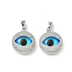 Printed Brass Micro Pave Cubic Zirconia with Glass Pendants, Eyes Charms, Platinum, 16x13.5x5.5mm, Hole: 2.4x4mm(KK-Z134-17P-02)