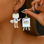 Acrylic Dangle Earrings, Platinum, Animal with Drawing Board, Platinum, Left and Right, Monkey, 49x30mm & 49x38mm(FS-WG2F752-01)