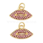 Brass Micro Pave Medium Violet Red Cubic Zirconia Pendants, Lip Charms, Rack Plating, Long-Lasting Plated, Cadmium Free & Lead Free, Real 18K Gold Plated, 10.5x16.5x2.5mm, Hole: 3.5mm(CU-CBAB719-03G)