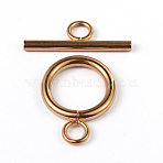 Ion Plating(IP) 304 Stainless Steel Ring Toggle Clasps, Round Rings, Real 18K Gold Plated, Ring: 19x14x2mm, Bar: 20x7x2mm, Hole: 3mm(STAS-CJ0002-37G)