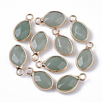 Natural Green Aventurine Pendants, with Golden Tone Brass Open Back Bezel, Faceted, Teardrop, 17x9x5mm, Hole: 2mm(G-S359-014B)