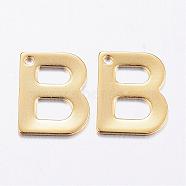 304 Stainless Steel Charms, Letter, Initial Charms, Real 18k Gold Plated, Letter.B, 11x6~12x0.8mm, Hole: 1mm(STAS-P141-B)