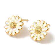 Rack Plating Brass Enamel Stud Earrings, Cadmium Free & Lead Free, Long-Lasting Plated, Daisy, Real 18K Gold Plated, 14x14mm(EJEW-B062-22G)