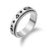 Titanium Steel Rotating Fidget Band Ring, Fidget Spinner Ring for Anxiety Stress Relief, Platinum, Heart Pattern, US Size 8(18.1mm)(MATO-PW0001-059C-01)