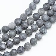Natural White Jade Bead Strands, Dyed, Frosted, Round, Gray, 10~11mm, Hole: 1.5mm, about 38~39pcs/strand, 14.9 inch(G-R297-10mm-33)
