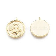 Ion Plating(IP) Brass Pendants, Flat Round with Moon/Star, Real 18K Gold Plated, 20x17x2mm, Hole: 1.4mm(KK-C006-20G)