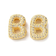 Rack Plating Brass Micro Pave Cubic Zirconia Slide Charms, Long-Lasting Plated, Lead Free & Cadmium Free, Real 18K Gold Plated, Letter, Letter B, 14x9.5x4.6mm, Hole: 10.5x1.7mm(KK-C084-34G-B)