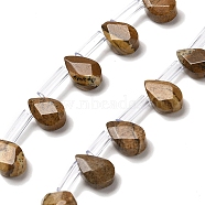 Natural Picture Jasper Beads Strands, Faceted, Teardrop, Top Drilled, 9x6x4mm, Hole: 0.8mm, about 30~32pcs/strand, 16.54''(42cm)(G-Q167-A23-02)