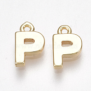 Brass Charms, Letter, Nickel Free, Real 18K Gold Plated, Letter.P, 8x5x1.5mm, Hole: 0.8mm(KK-S350-167P-G)