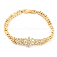 Golden Brass Micro Pave Cubic Zirconia Link Bracelets, Flower, 7-1/8 inch(18cm), Link: 14x13.5x5mm(BJEW-P314-A04-G)