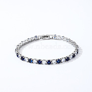 Brass Micro Pave Cubic Zirconia Slider Bracelets for Woman, Square, Marine Blue, Inner Diameter: 6-3/4 inch(17cm)(AW4162-9)