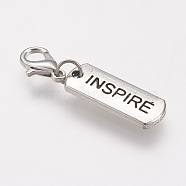 Tibetan Style Alloy Pendants, Inspirational Message Pendants, Rectangle with Word Inspire, Antique Silver,8x21x2mm, Hole: 2mm(X-TIBEP-PH00963-06)