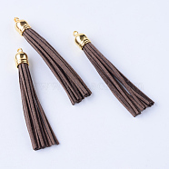 Faux Suede Tassel Pendant Decorations, with CCB Plastic Cord Ends, Golden, Camel, 84~89x11.5~12mm, Hole: 2.5mm(FIND-T003-A16)