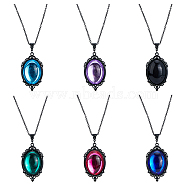 6Pcs 6 Colors Glass Oval Pendant Necklaces Set with Black Alloy Chains, Mixed Color, 21.06 inch(53.5cm), 1pc/style(NJEW-FI0001-46)