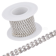 Silver Iron Rhinestone Strass Chains, Double Rows Rhinestone Cup Chain, with Spool, Crystal, 4.5x2.5mm, about 14.76 Feet(4.5m)/Roll(CH-WH0009-04S-01)