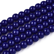 Opaque Solid Color Glass Beads Strands, Round, Dark Blue, 4~4.5mm, Hole: 0.8mm, about 97~99pcs/strand, 14.76 inch~14.96 inch(37.5~38cm)(GLAA-T032-P4mm-03)