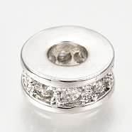 Brass Micro Pave Cubic Zirconia Beads, Flat Round, Clear, Platinum, 7x3mm, Hole: 3mm(ZIRC-Q013-141P)