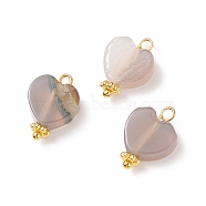 Natural Grey Agate Pendants, with Golden Tone Alloy & Brass Findings, Heart Charm, 15.5x10.5x4.5mm, Hole: 1.8mm(PALLOY-JF01860)