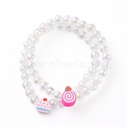Transparent Acrylic Beaded Stretch Kids Bracelets, with Polymer Clay Beads, Cake, Mixed Color, Inner Diameter: 1-3/4 inch(4.5cm)(BJEW-JB06324-01)
