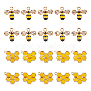 Alloy Enamel Pendants, with Rhinestone, Bees & Honeycomb, Light Gold, 14x16.5x4mm, Hole: 1.8mm(ENAM-NB0001-25)